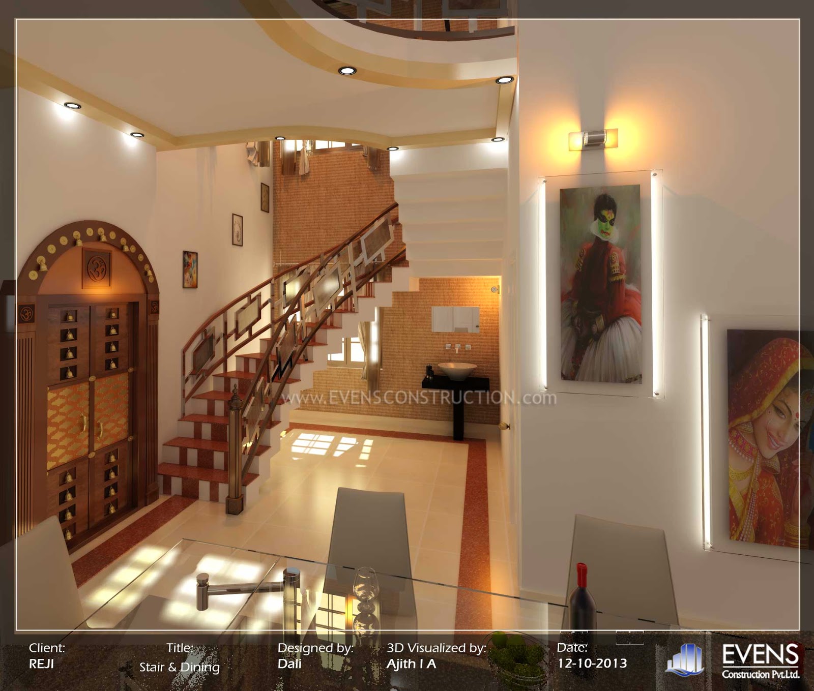 Evens Construction Pvt Ltd: Staircase Design Kerala Houses