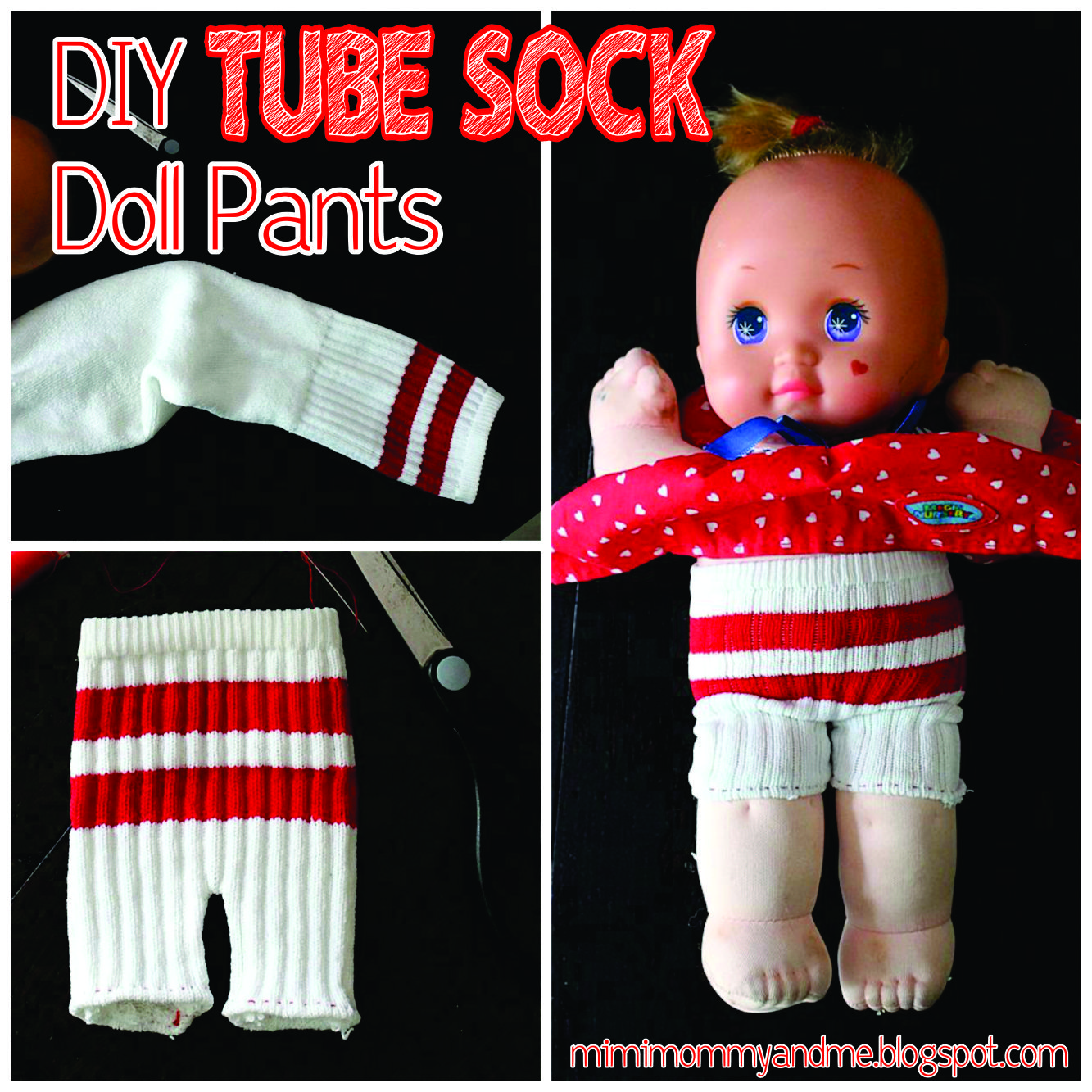 DIY Doll Tube Sock Pants Mimi, Mommy and Me DIY Doll Tube Sock Pants