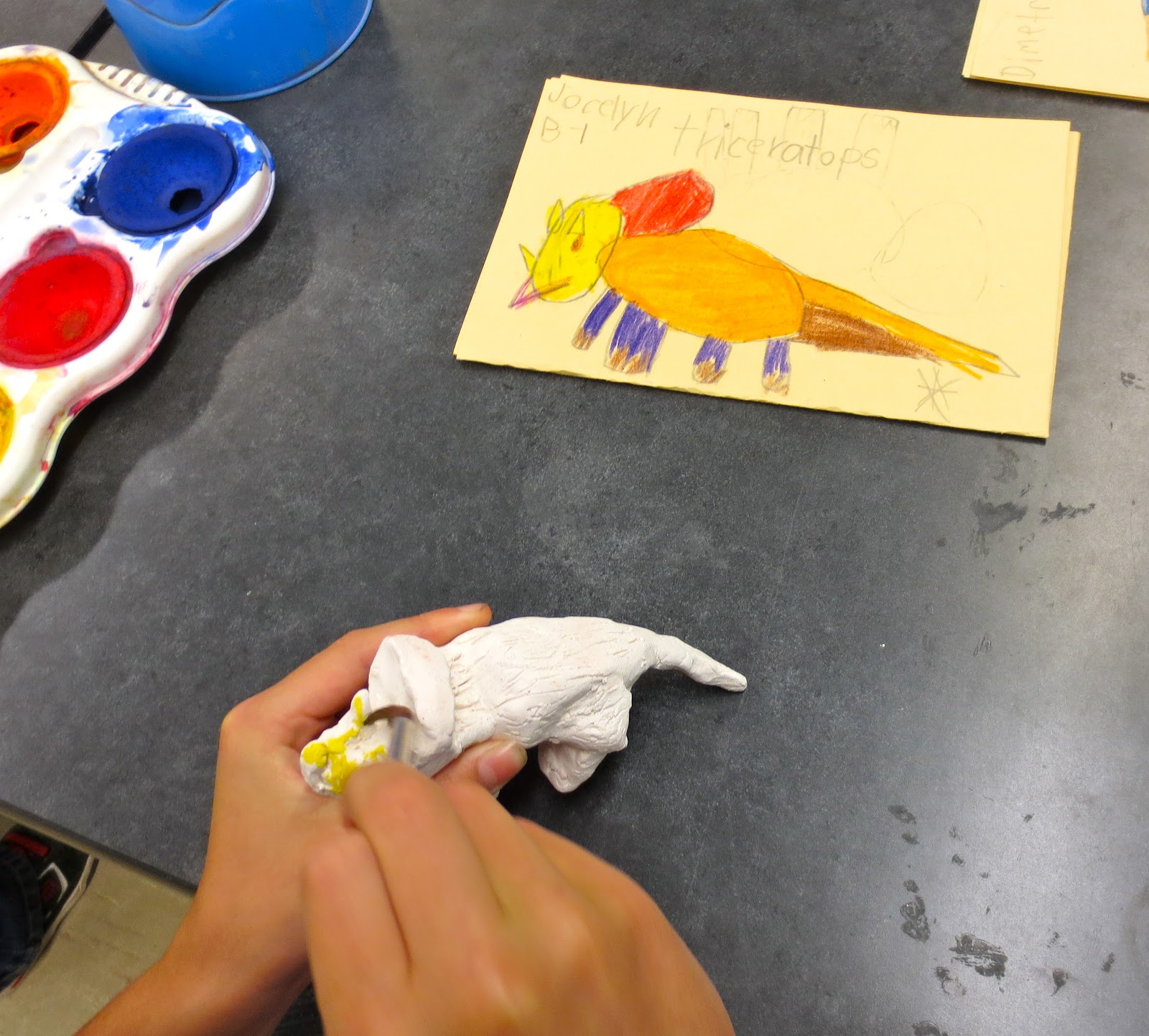 Zilker Elementary Art Class 1st Grade Clay Dinosaur Sculptures