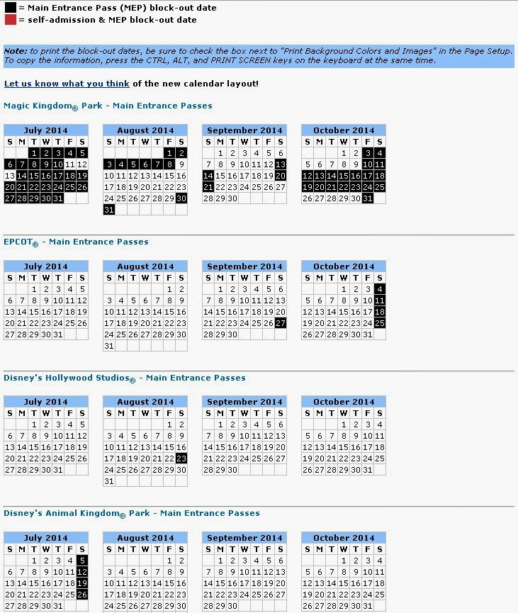 Disney block out dates