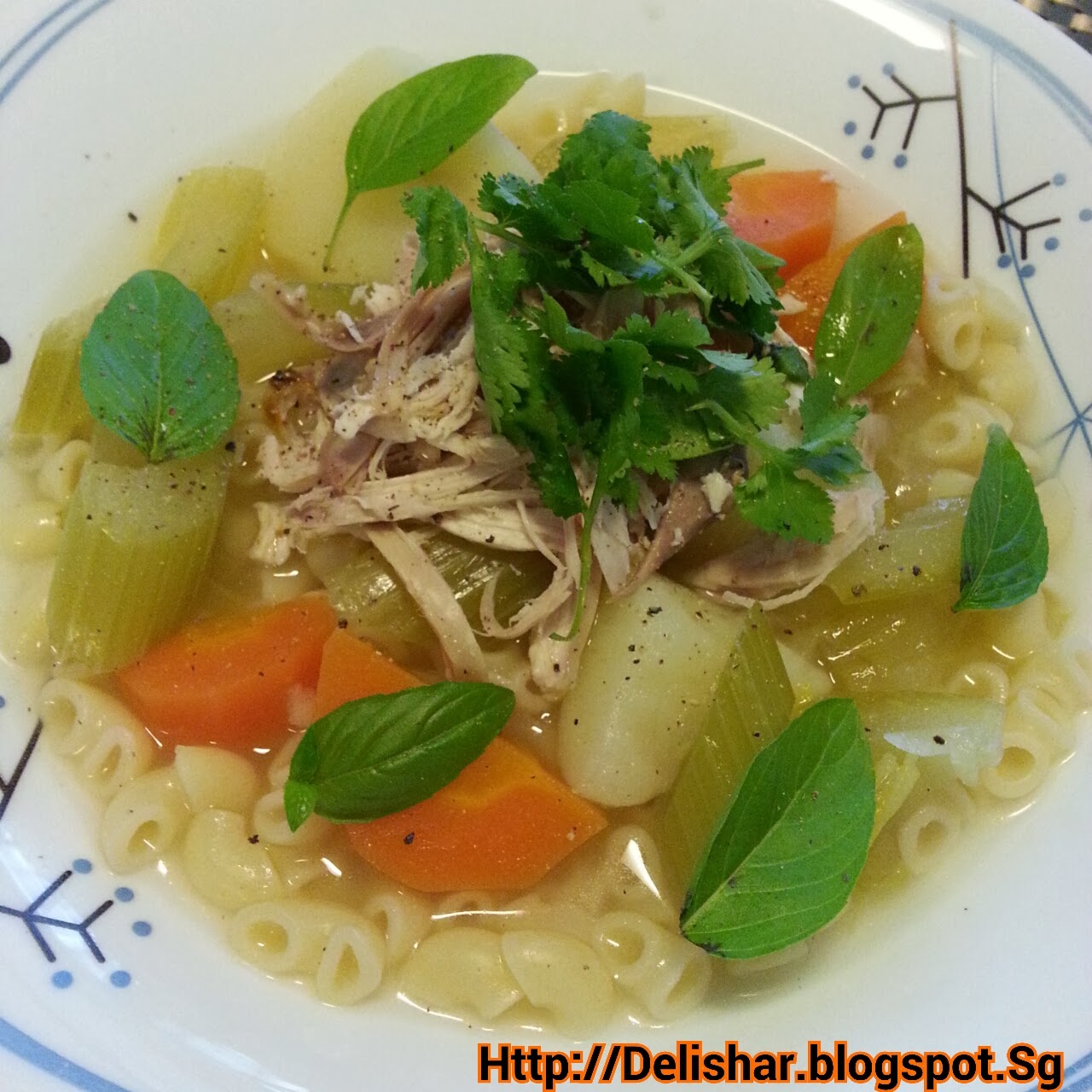 Chicken Macaroni Soup with Lemongrass and Ginger Delishar Singapore