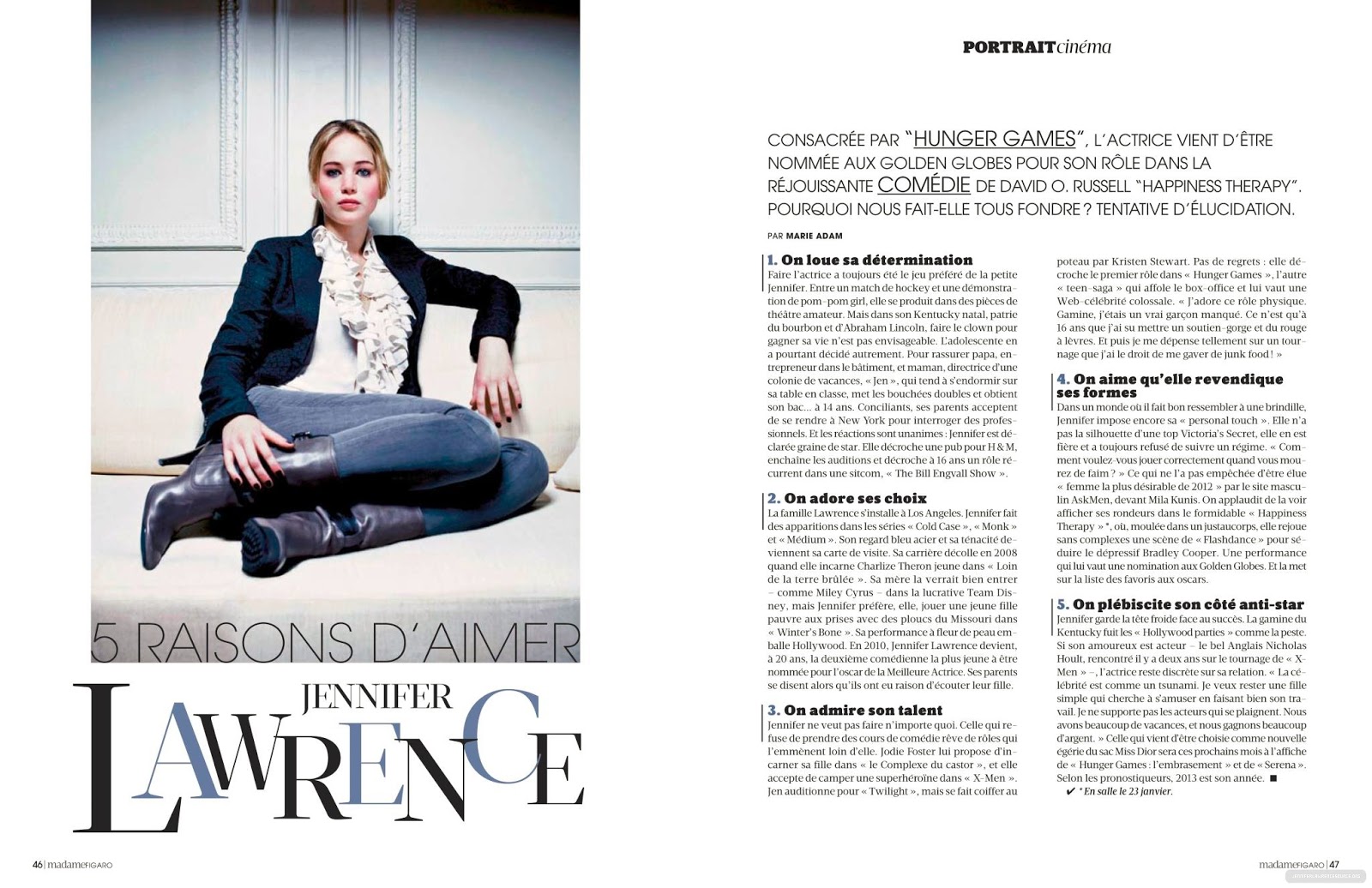 The Hunger Games France: Jennifer Lawrence dans Madame Figaro et l