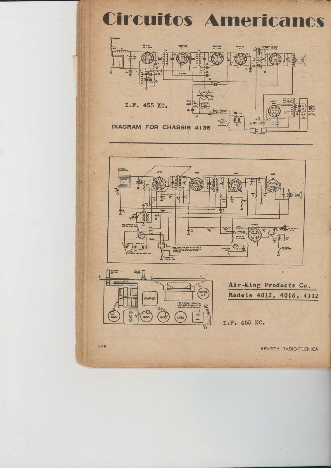 Circuito elétrico de rádio Americano  valvulado de 1947 e 1948