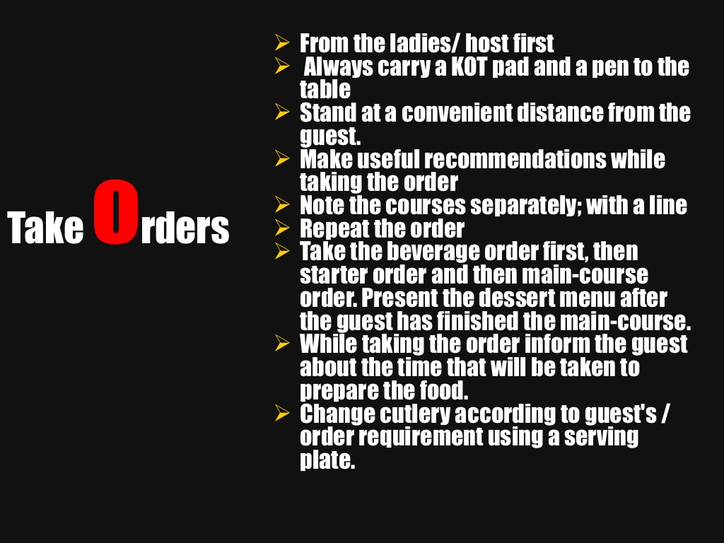 Hospitality Hub™ Sequence of Fine Dining Service