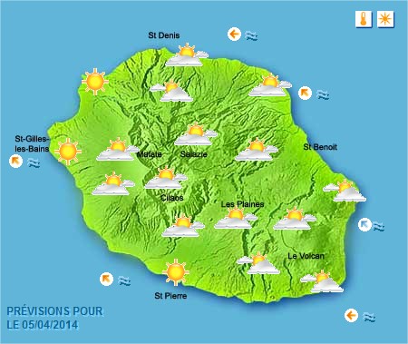 Prévisions météo Réunion pour le Samedi 05/04/14