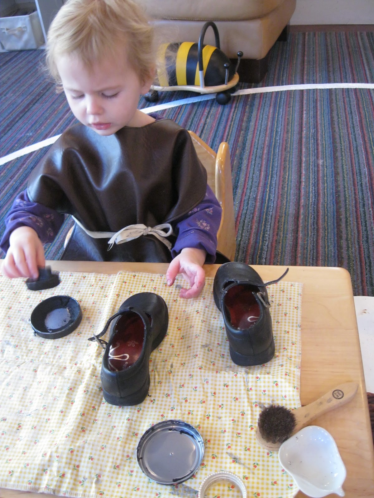Montessori Messy Shoe Polishing Spiff Up for the Holidays!