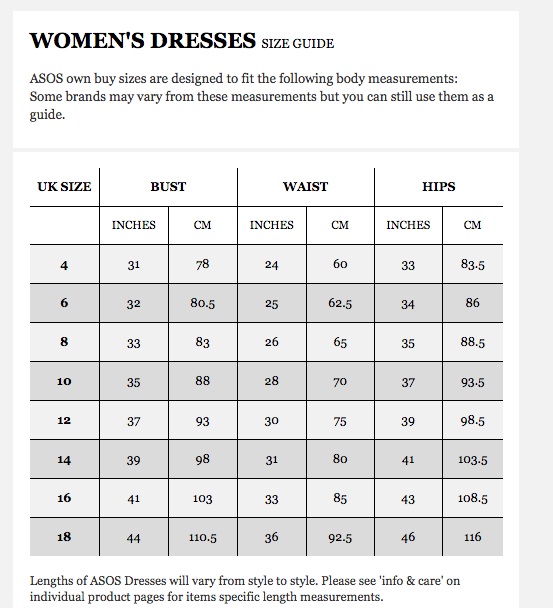 Asos Clothing Size Chart