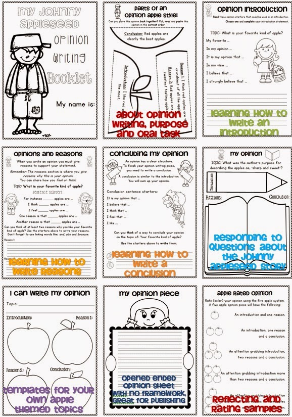 Johnny Appleseed Opinion Writing Printables for First and Second Grade