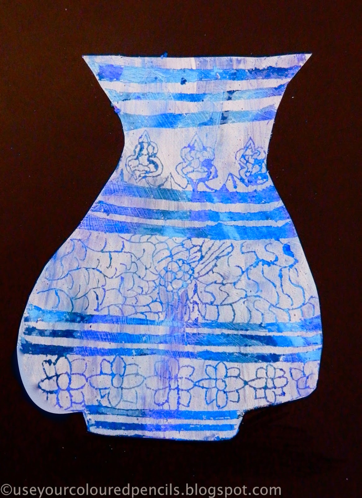 Use Your Coloured Pencils Ming Vase Scratch Art