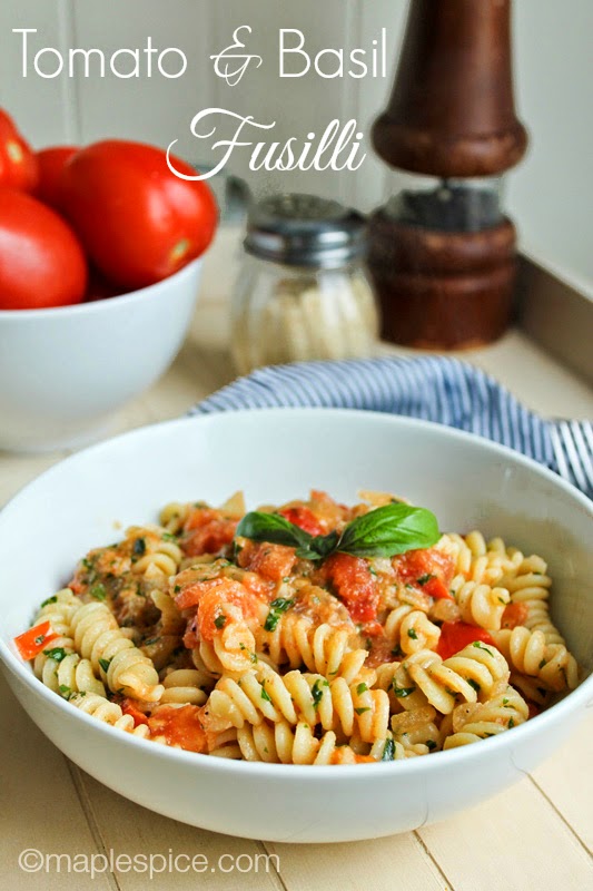 Tomato, Basil and Garlic Fusilli with Vegan Parmesan