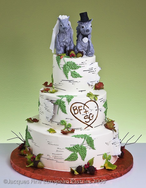 Three Tier Sqirrels On Birch Fall Wedding Cake by Jacques Pastries
