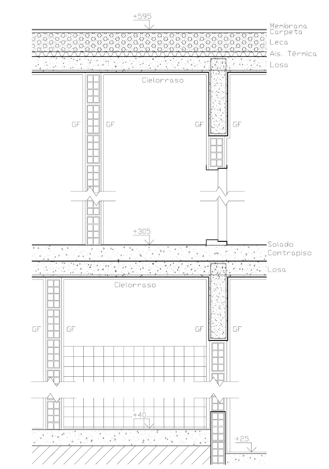 Detalles constructivos CAD: Detalle intersección tabique de 10 con losa