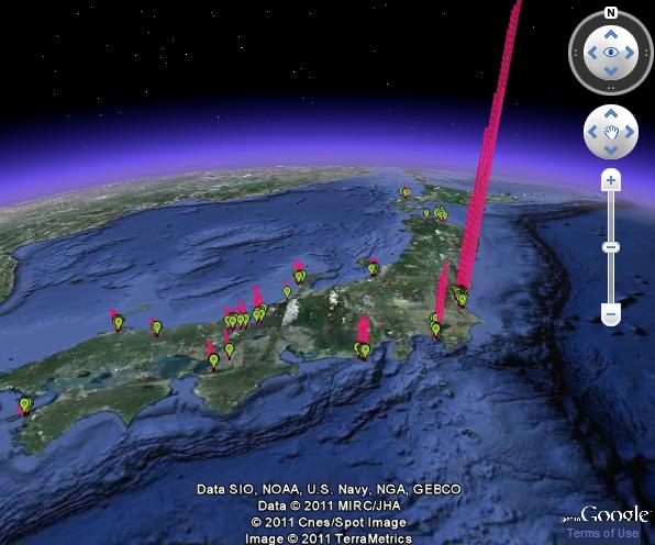 Google Earth maps of Japan radiation