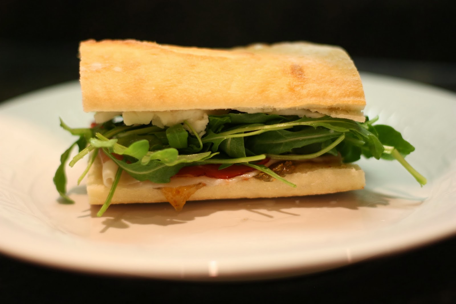 Mrs. Duckie Prosciutto, Brie, Fig and Arugula Sandwhich