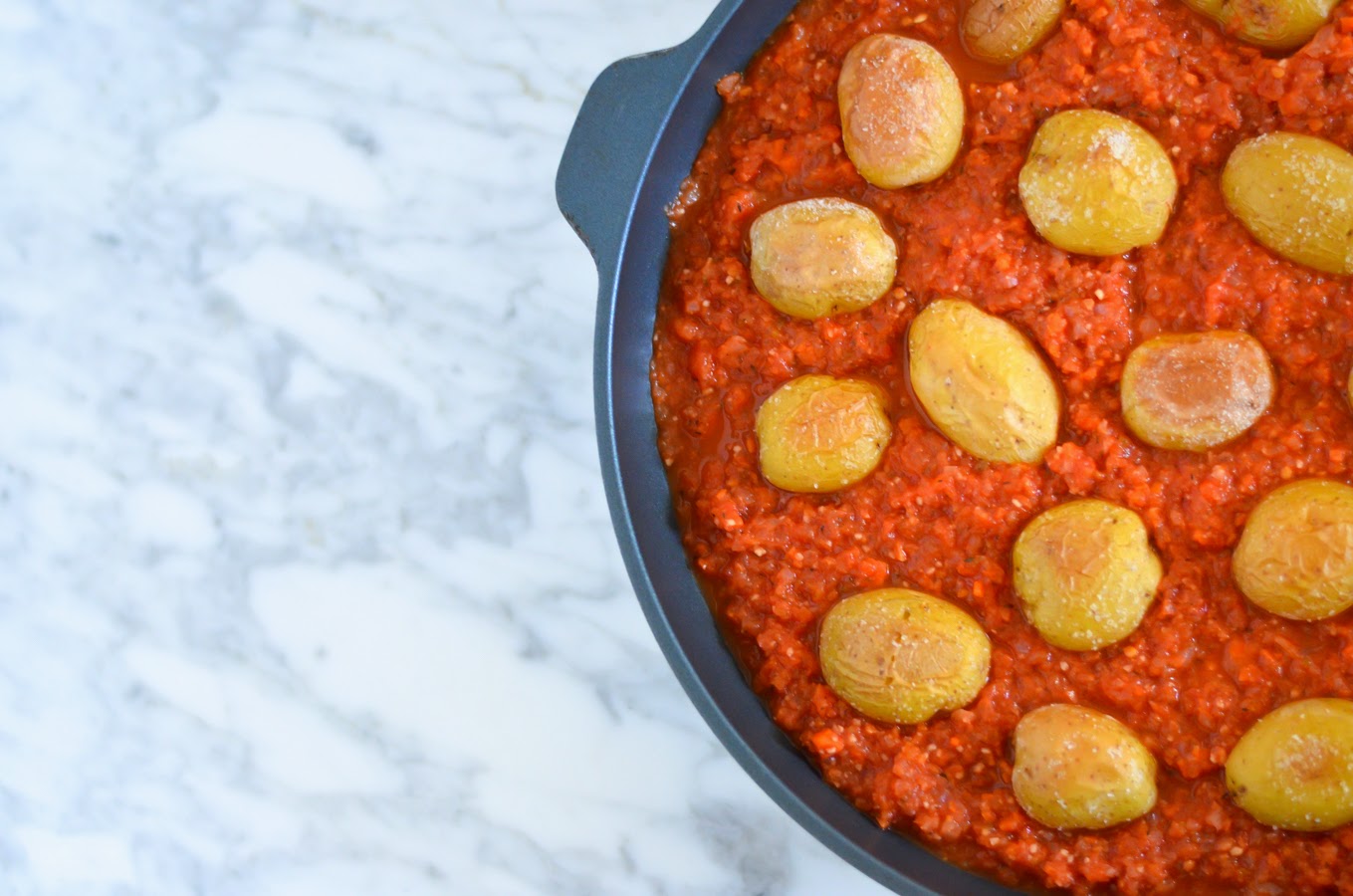 Luci's Morsels Salt Roasted Potatoes in Spanish Bravas Sauce