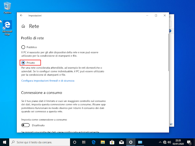 Windows 10, Profilo di rete Privato Windows 10, Profilo di rete Privato