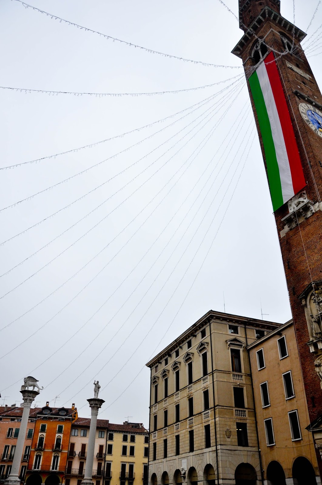 Piazza dei Signori with the Italian flag, Saint Barbara celebration, Vicenza, Veneto, Italy