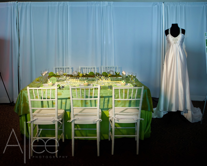 Our centerpiece was in a long mirrored container with moss green cymbidium