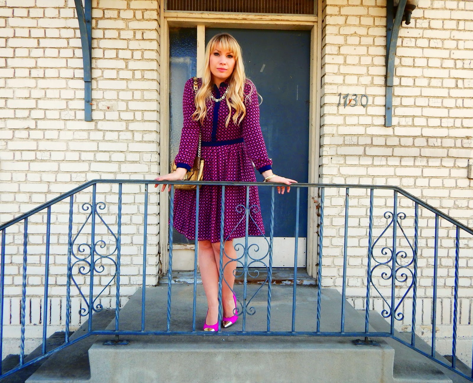 Chic Purple Houndstooth Dress