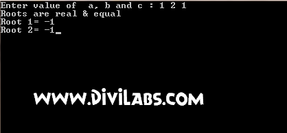 C++ Program Code For finding the roots of a quadratic equation