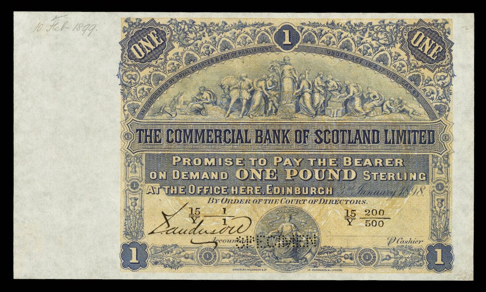 One Pound Note 1898 Commercial Bank of Scotland LimitedWorld Banknotes