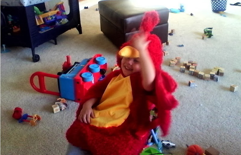 Goodmorning Red Bird. Picture of our baby in his red bird costume.