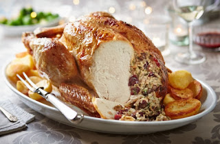 Roast turkey with sausage meat stuffing and whole chestnuts 