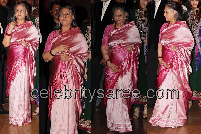 Bollywood actress Jaya Bachhan in light pink pure traditional bridal silk 