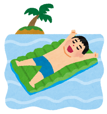 フロートマットに寝ながら海に浮かぶ人のイラスト
