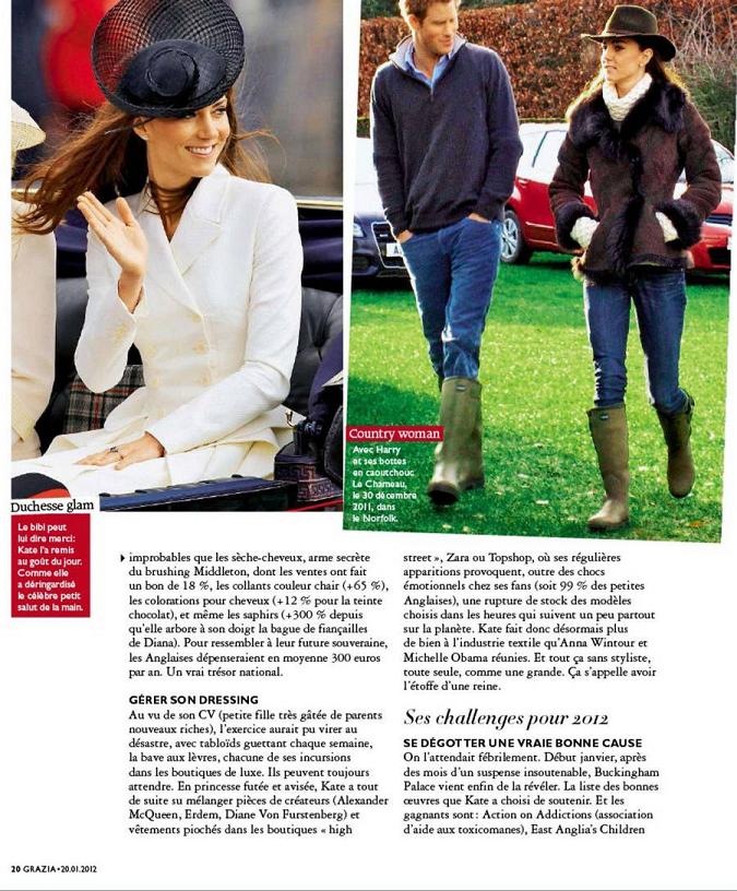 Kate Middleton features on the cover of Grazia France, January 2012