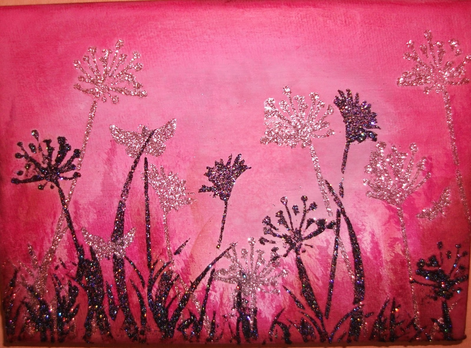 Christine's Craftyart Sparkle Medium on inked canvas