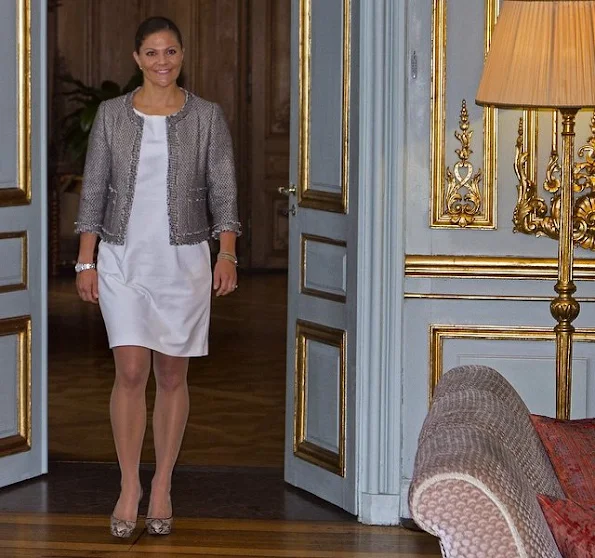 Pregnant Crown Princess Victoria of Sweden attends an opening of an exhibition devoted to Count Folke Bernadotte’s activities at the Mediterranean Sea Museum