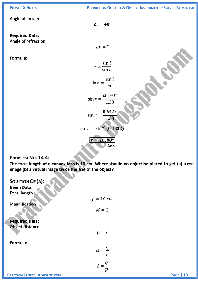 refraction-of-light-and-optical-instruments-solved-numericals-example-and-problem-physics-x