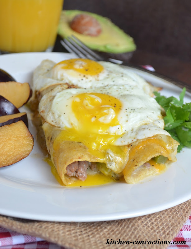 Kitchen Concoctions Creamy Green Chile Breakfast Enchiladas