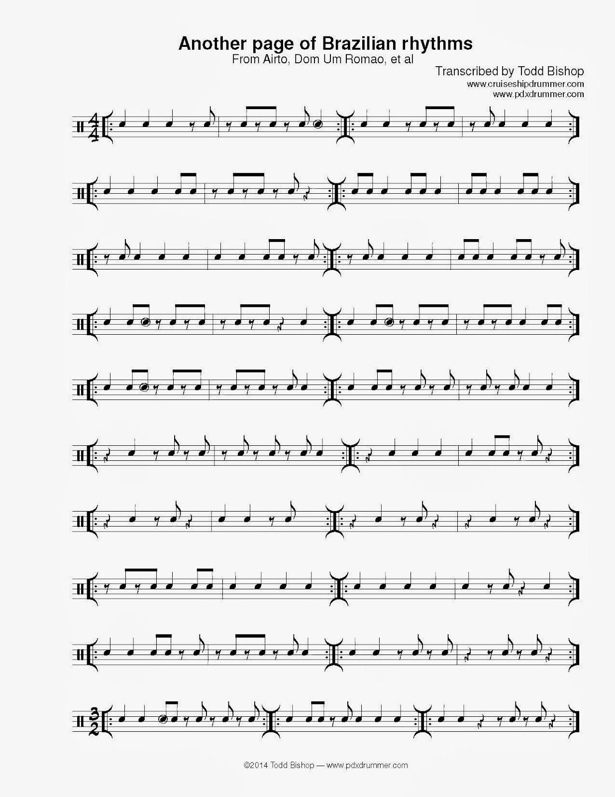 Cruise Ship Drummer! Another page of Brazilian rhythms