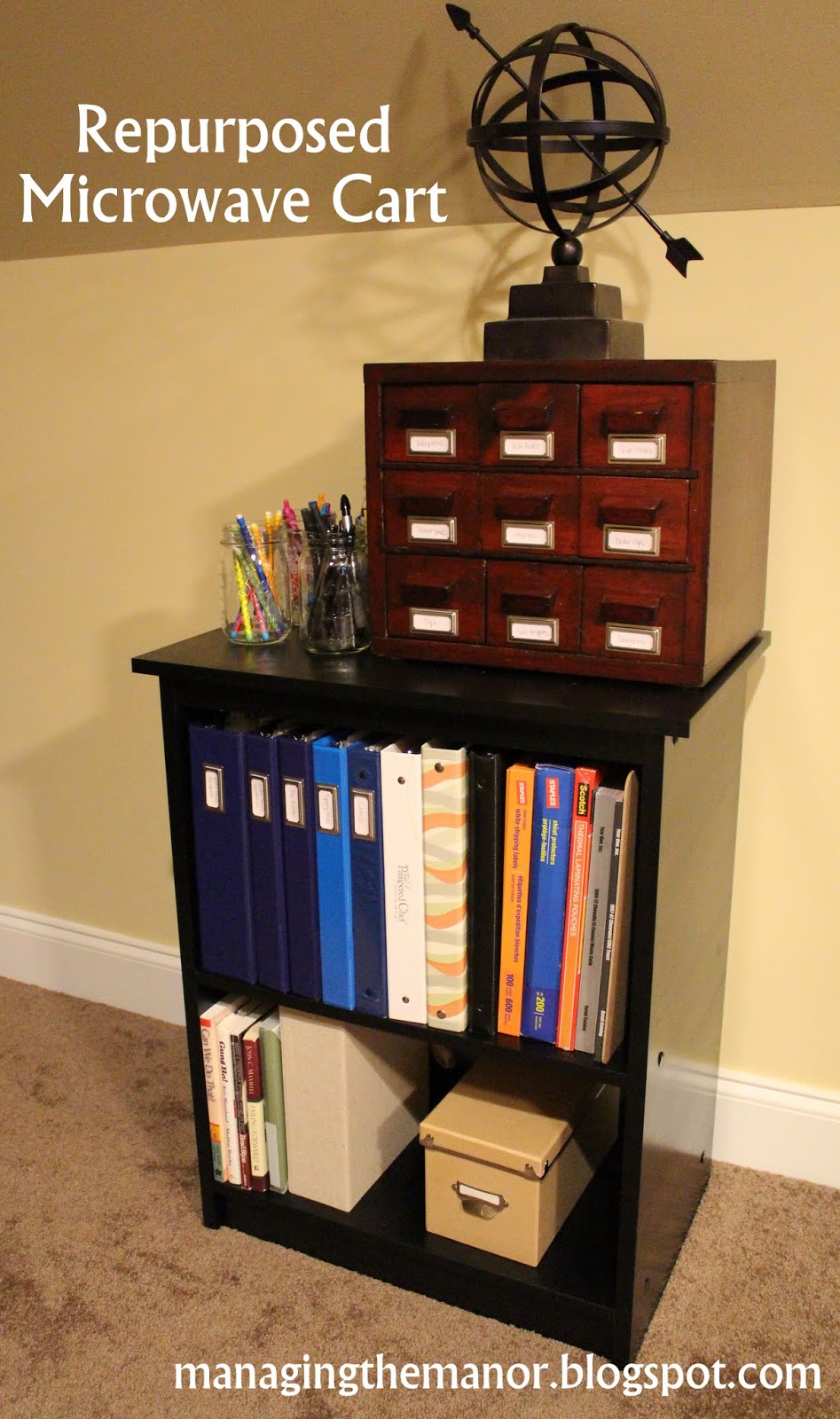 Managing the Manor Office Overhaul Repurposed Microwave Cart