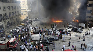 A car bomb explosion in the Shi'ite Hezbollah stronghold in Beirut, killing at least 18 and injuring many more. Hezbollah is suddenly very vulnerable, not exactly a bad thing. Credit: itv Car bomb in Beirut