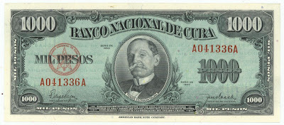 Cuba banknotes currency Silver Certificate 1000 Peso note