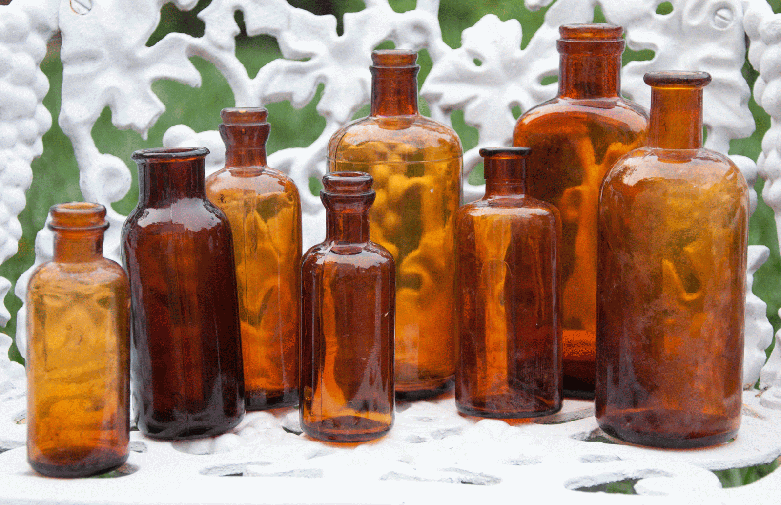 Something Vintage Rental's Amber Apothecary bottles