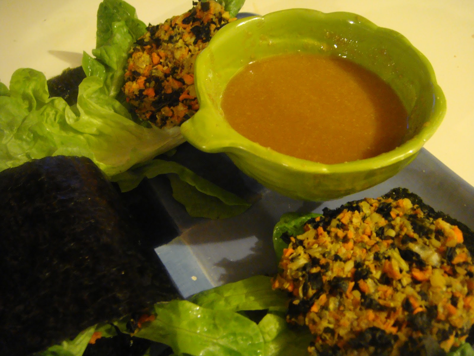 Soup & Salad MisoGlaze Dip & Raw AsianInspired Veggie Patties