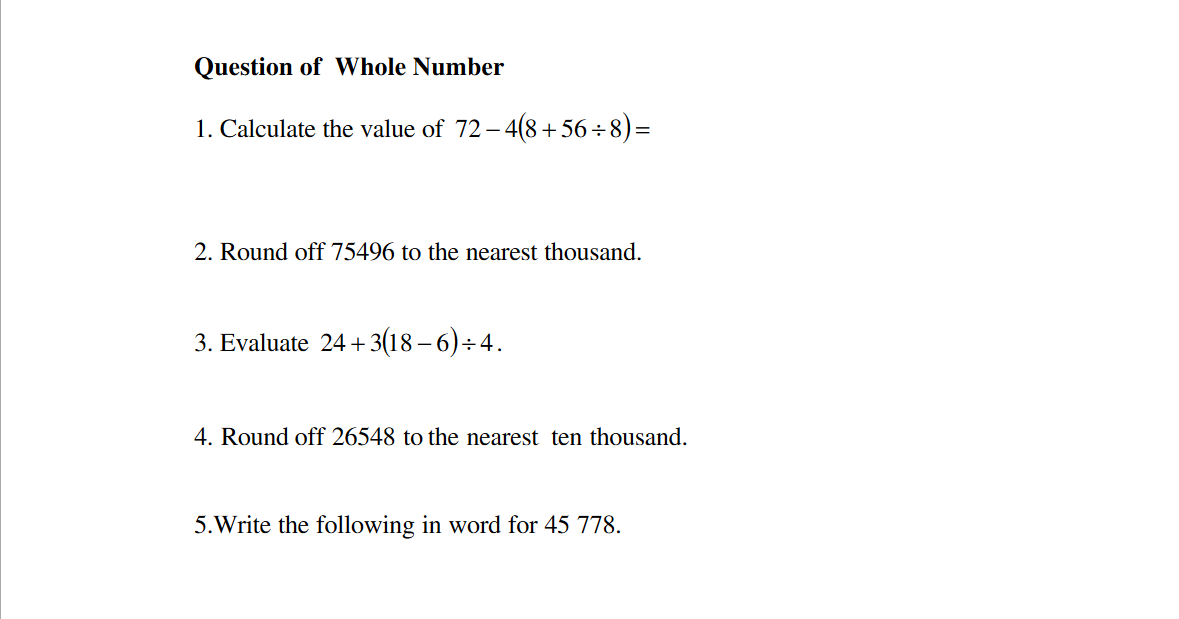 Form 1 math Form One