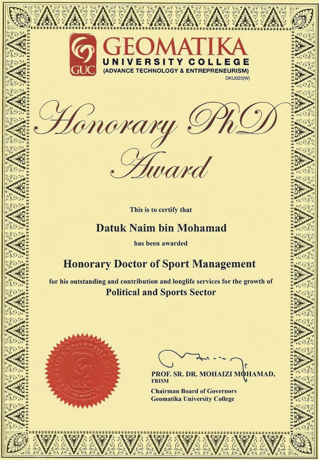 Honorary PhD Award