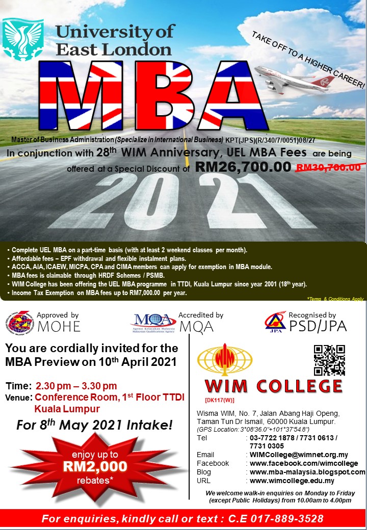 WIM College - UEL MBA in Malaysia