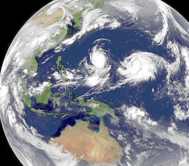 Satellite image typhoon Goni Atsani West Pacific Ocean august 2015