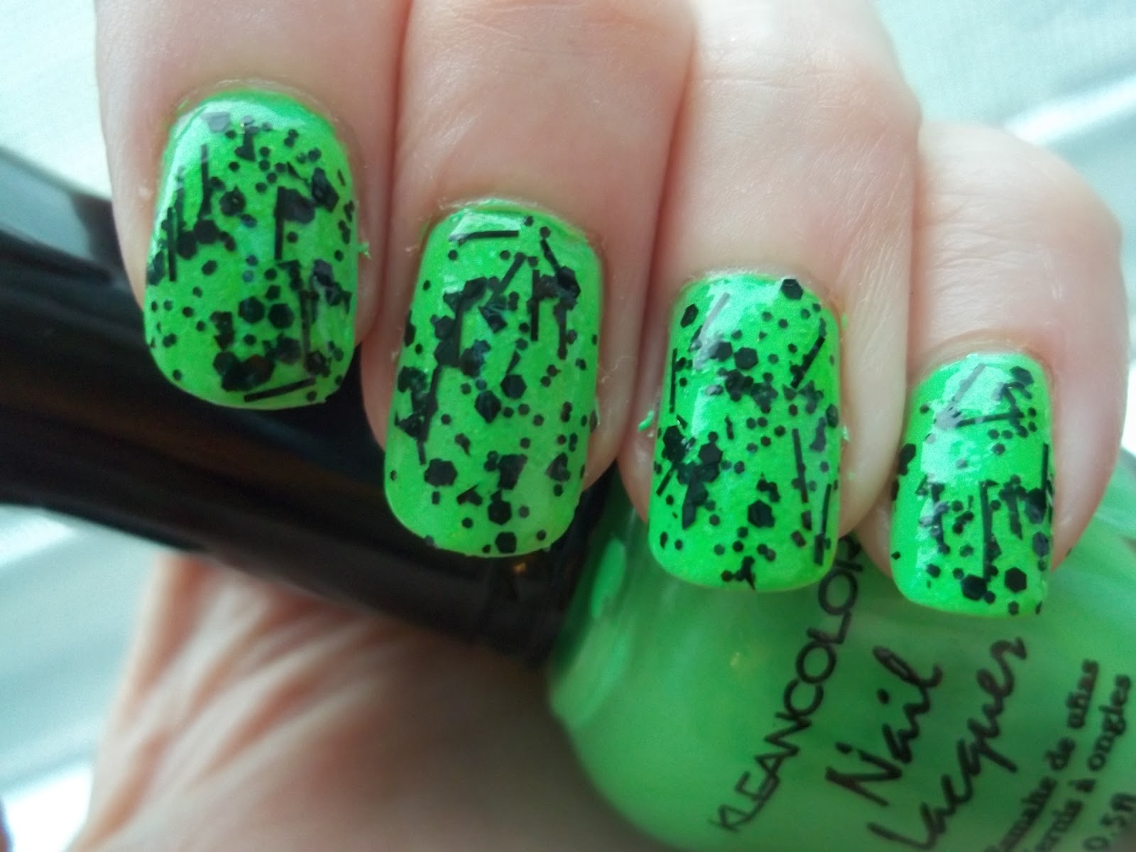 Nail Polish Goddess D&R Apothecary Toxic Waste and Kleancolor Bikini Green