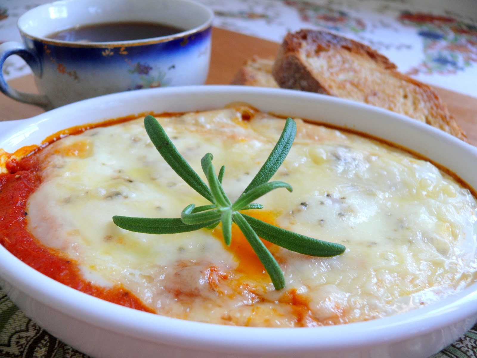 A Life of Little Pleasures Baked Eggs in Roasted Pepper and Tomato Sauce