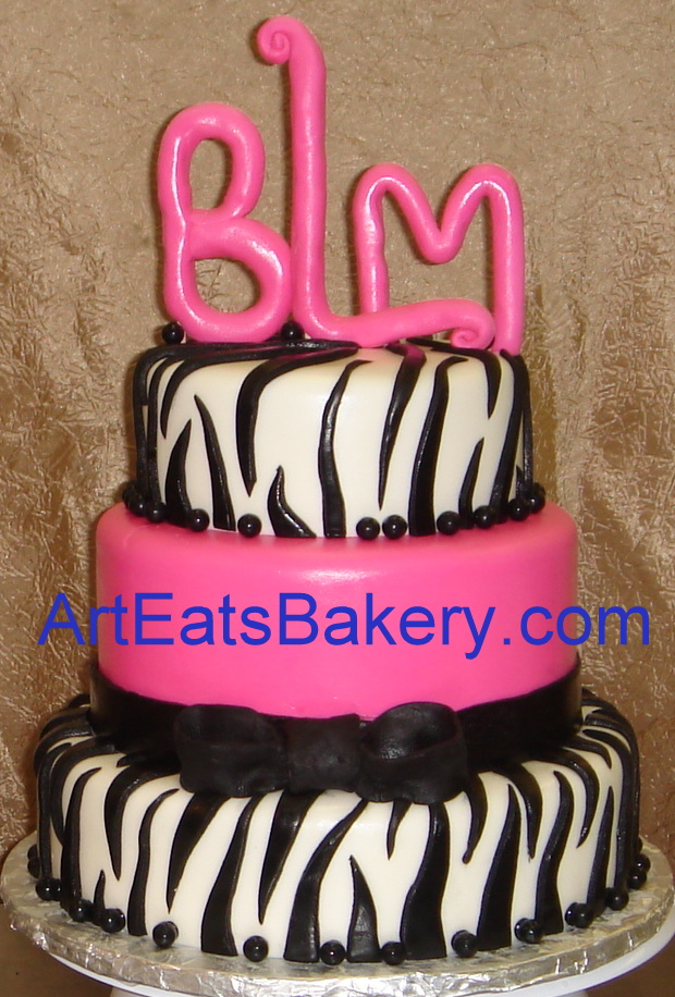 birthday cake pink and black. Two tier pink, lack and white