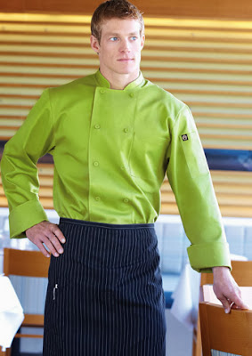 Chef Pinstripe Bistro Apron with Green Chef Coat