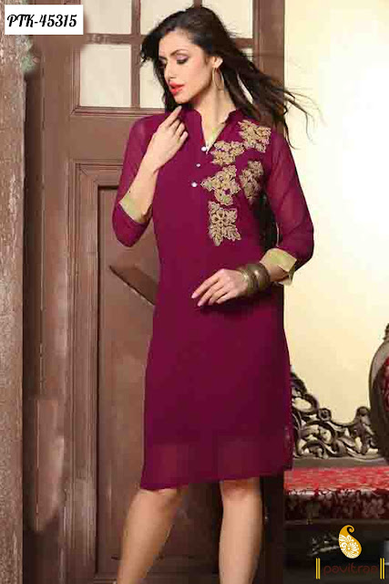 Buy purple georgette embroidery kurti online shopping at cheap price