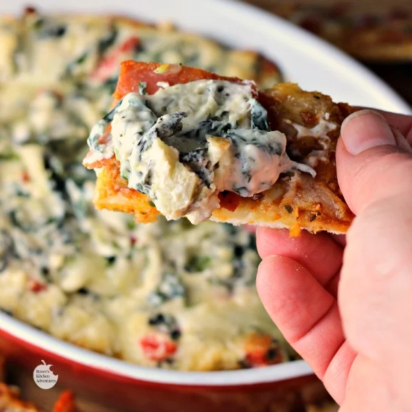 Hot and Cheesy Spinach Artichoke Dip w/Pizza Dippers | by Renee's Kitchen Adventures - A fun and easy semi-homemade appetizer recipe for any occasion, but great for the holidays! #NestleHoliday ad